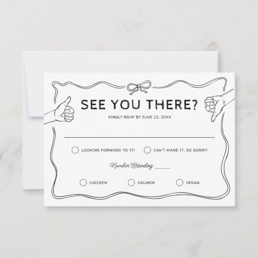 Hand getrokken grillige Doodle bruiloft RSVP Kaartje (Voorkant)