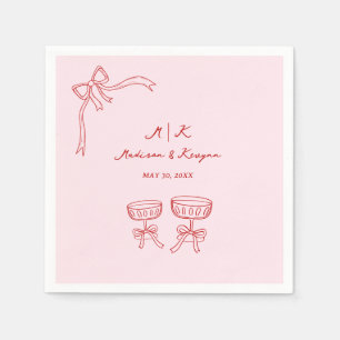 Hand getrokken grillige Doodle Rood Roze bruiloft Servet