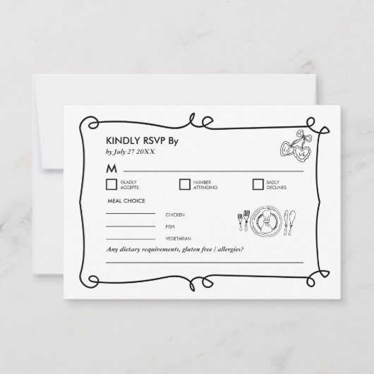 Hand getrokken grillige Doodle Wavy RSVP behuizing (Voorkant)