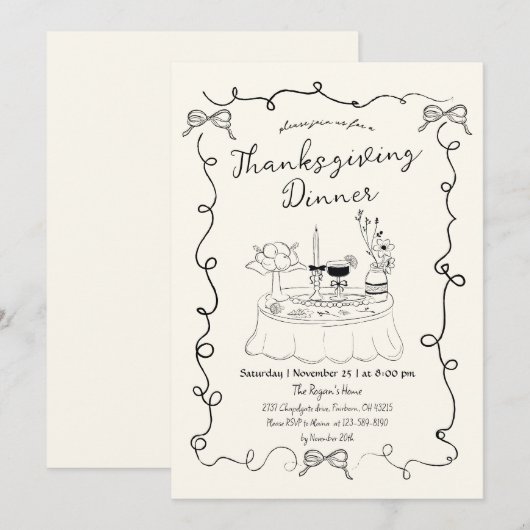 Hand getrokken grillige eettafel Thanksgiving Kaart (Voorkant / Achterkant)