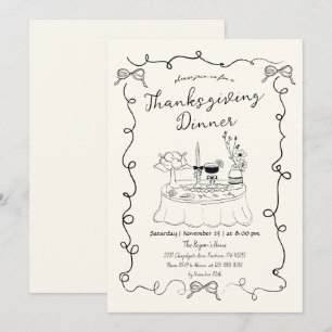 Hand getrokken grillige eettafel Thanksgiving Kaart