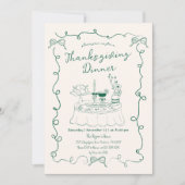 Hand getrokken grillige eettafel Thanksgiving Kaart (Voorkant)