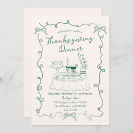 Hand getrokken grillige eettafel Thanksgiving Kaart