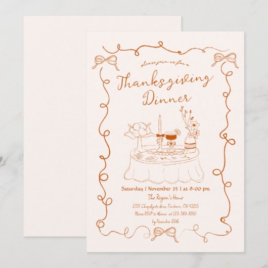 Hand getrokken grillige eettafel Thanksgiving Kaart (Voorkant / Achterkant)