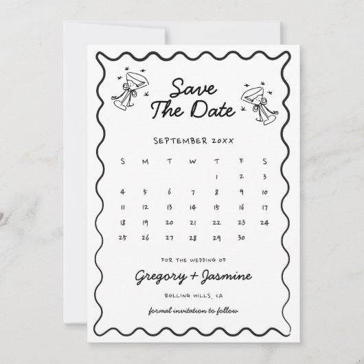 Hand getrokken grillige eigenzinnige foto kalender save the date (Voorkant)