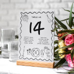 Hand getrokken grillige eigenzinnige handgeschreve kaart<br><div class="desc">Gids gasten met charme met behulp van deze grillige,  met de hand getrokken tafel nummer kaart! Met eigenzinnige handgeschreven details en ruimte voor gastennamen,  voegt het een speelse,  persoonlijke touch toe aan uw trouwreceptie,  waardoor het zowel functioneel als heerlijk uniek is voor uw speciale dag.</div>