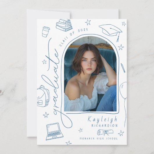 Hand getrokken grillige foto Afstuderen aankondigi Aankondiging (Voorkant)