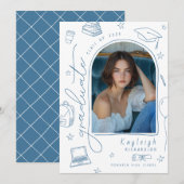 Hand getrokken grillige foto Afstuderen aankondigi Aankondiging (Voorkant / Achterkant)