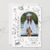 Hand getrokken grillige foto Afstuderen aankondigi Aankondiging (Voorkant)