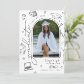 Hand getrokken grillige foto Afstuderen aankondigi Aankondiging (Staand voorkant)