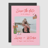 Hand getrokken grillige foto bruiloft bewaar de da magnetische uitnodiging (Voorkant / Achterkant)