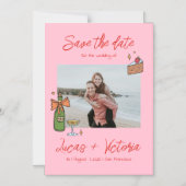 Hand getrokken grillige foto bruiloft bewaar de da magnetische uitnodiging (Voorkant)