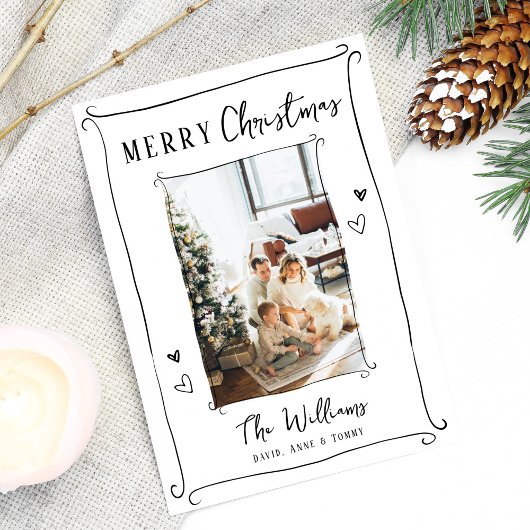 Hand getrokken grillige foto kerst feestdagenkaart