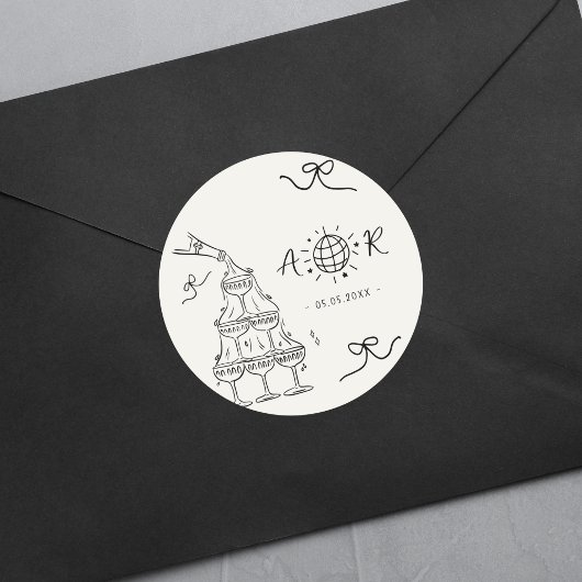 Hand getrokken grillige Franse bruiloft monogram Ronde Sticker