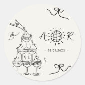 Hand getrokken grillige Franse bruiloft monogram Ronde Sticker (Voorkant)