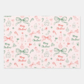 Hand getrokken grillige Franse Coquette Bow Kerstm Inpakpapier Vel (Voorkant 3)