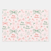 Hand getrokken grillige Franse Coquette Bow Kerstm Inpakpapier Vel (Voorkant 2)