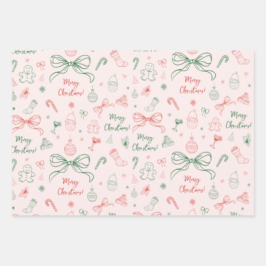 Hand getrokken grillige Franse Coquette Bow Kerstm Inpakpapier Vel (Voorkant 2)