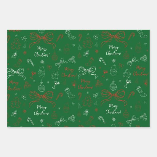 Hand getrokken grillige Franse Coquette Bow Kerstm Inpakpapier Vel (Voorkant 3)