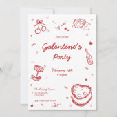 Hand getrokken grillige Galentine's Party uitnodig Kaart (Voorkant)