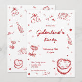 Hand getrokken grillige Galentine's Party uitnodig Kaart (Voorkant / Achterkant)