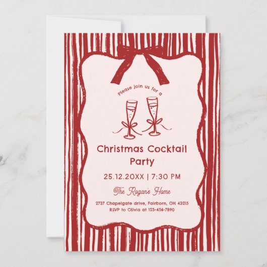 Hand getrokken grillige gestripte Lijst kerst Kaart (Voorkant)