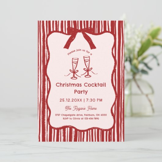 Hand getrokken grillige gestripte Lijst kerst Kaart (Staand voorkant)