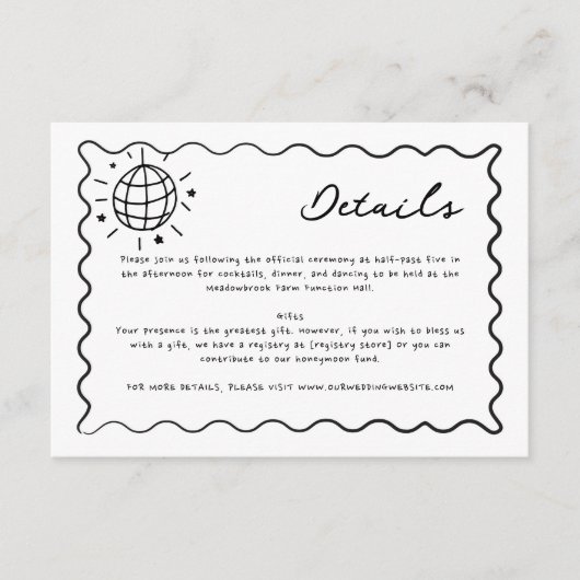 Hand getrokken grillige handgeschreven bruiloft de informatiekaartje (Voorkant)