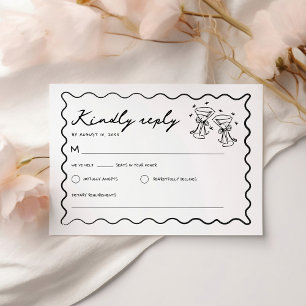 Hand getrokken grillige handgeschreven bruiloft RSVP kaartje