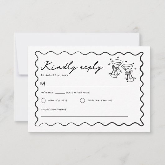 Hand getrokken grillige handgeschreven bruiloft RSVP kaartje (Voorkant)