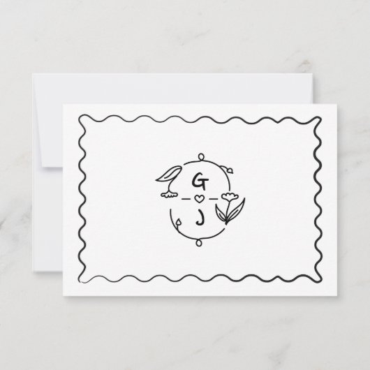 Hand getrokken grillige handgeschreven bruiloft RSVP kaartje (Achterkant)