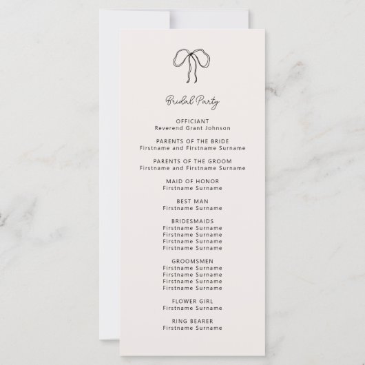 Hand getrokken grillige huwelijksceremonie program (Achterkant)