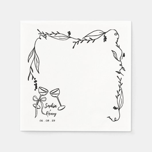 Hand getrokken grillige Italiaanse bruiloft Servet (Voorkant)