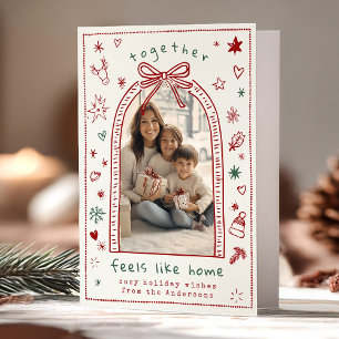 Hand getrokken grillige kerst boog Doodle foto Feestdagen Kaart