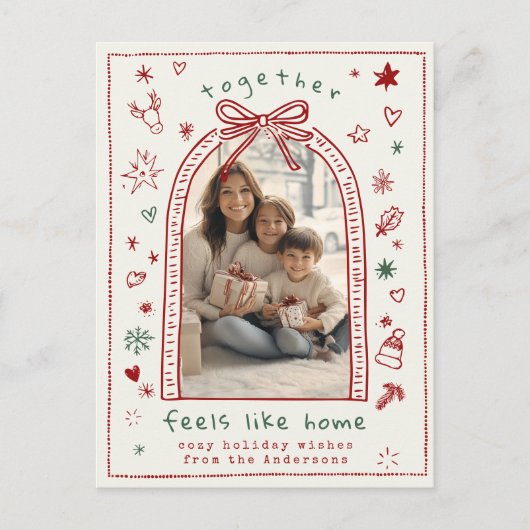 Hand getrokken grillige kerst boog Doodle foto Feestdagenkaart (Voorkant)