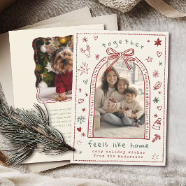 Hand getrokken grillige kerst boog Doodle foto Feestdagenkaart