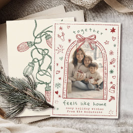 Hand getrokken grillige kerst boog Doodle foto Feestdagenkaart