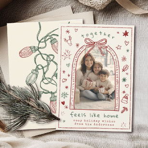 Hand getrokken grillige kerst boog Doodle foto Feestdagenkaart