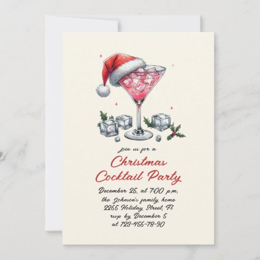 Hand getrokken grillige kerst cocktail party kaart (Voorkant)