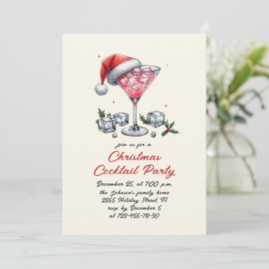 Hand getrokken grillige kerst cocktail party kaart (Staand voorkant)