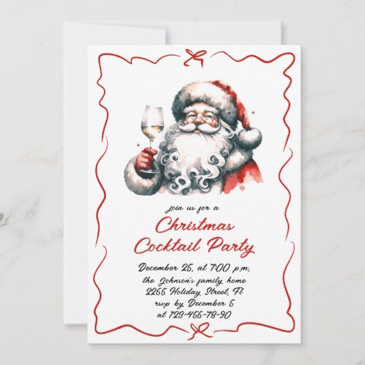 Hand getrokken grillige kerst cocktail party kaart (Voorkant)