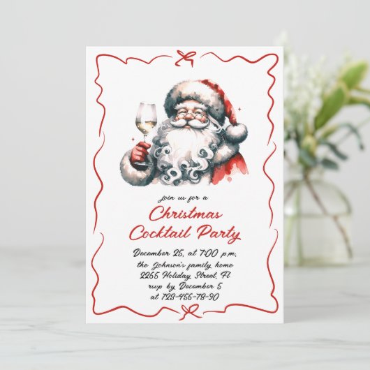 Hand getrokken grillige kerst cocktail party kaart (Staand voorkant)