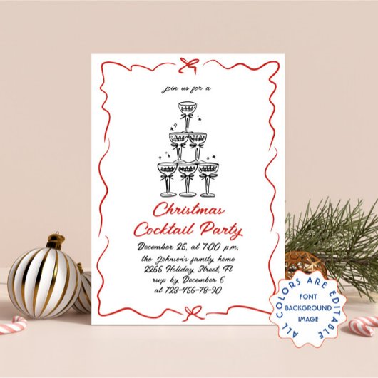 Hand getrokken grillige kerst cocktail party kaart