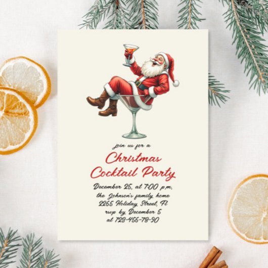 Hand getrokken grillige kerst cocktail party kaart