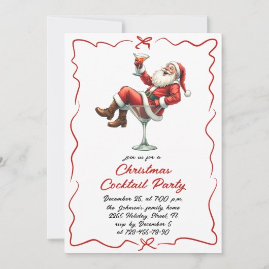 Hand getrokken grillige kerst cocktail party kaart (Voorkant)