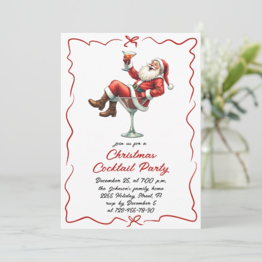 Hand getrokken grillige kerst cocktail party kaart (Staand voorkant)