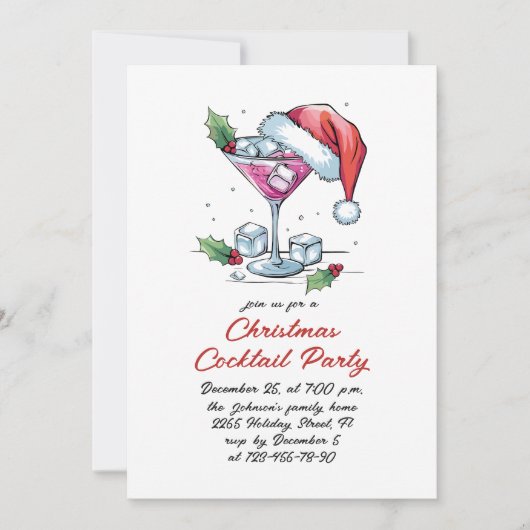 Hand getrokken grillige kerst cocktail party kaart (Voorkant)