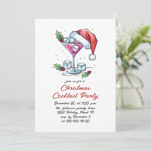 Hand getrokken grillige kerst cocktail party kaart (Staand voorkant)