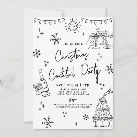 Hand getrokken grillige kerst cocktail party kaart (Voorkant)