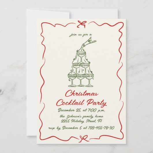 Hand getrokken grillige kerst cocktail party kaart (Voorkant)